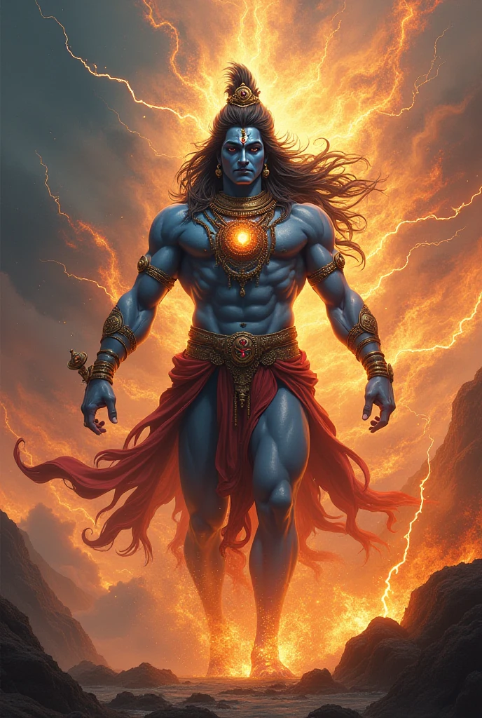 Lord Shankar in anger , fire burning in the background