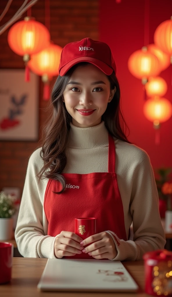 Anime laki laki baju merah kecil minum boba rasa coklat