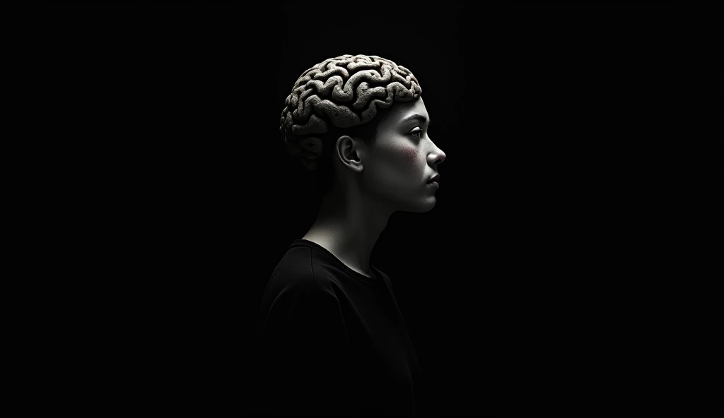 Create a very realistic light brown skinned woman, dressed in a long skirt and braids in her hair with a brain in her left hand and a heart in her right hand