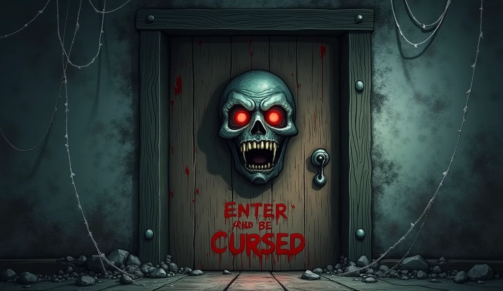 a close up of a creepy looking door with a bloody face, detailed 4k horror artwork, scary color art in 4 k, background artwork, darkest dungeon art style, hellish doom hallway, dug stanat macabre art, the binding of isaac, elegant horror artwork, still from animated horror movie, in the art style of dan mumford, florest creepy,