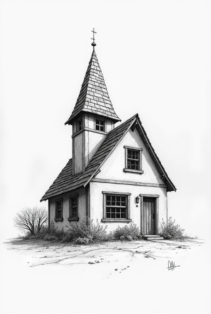 drawing of a house with a tower and a kitchen, a sketch by Ingrida Kadaka, reddit, conceptual art, front view, front side view, front side, detailed but rough, architectural concept, front-view, architectural sketch, traditional drawing style, traditional art, full - view, sketch - up, architecture drawing, rough sketch, architectural concepts