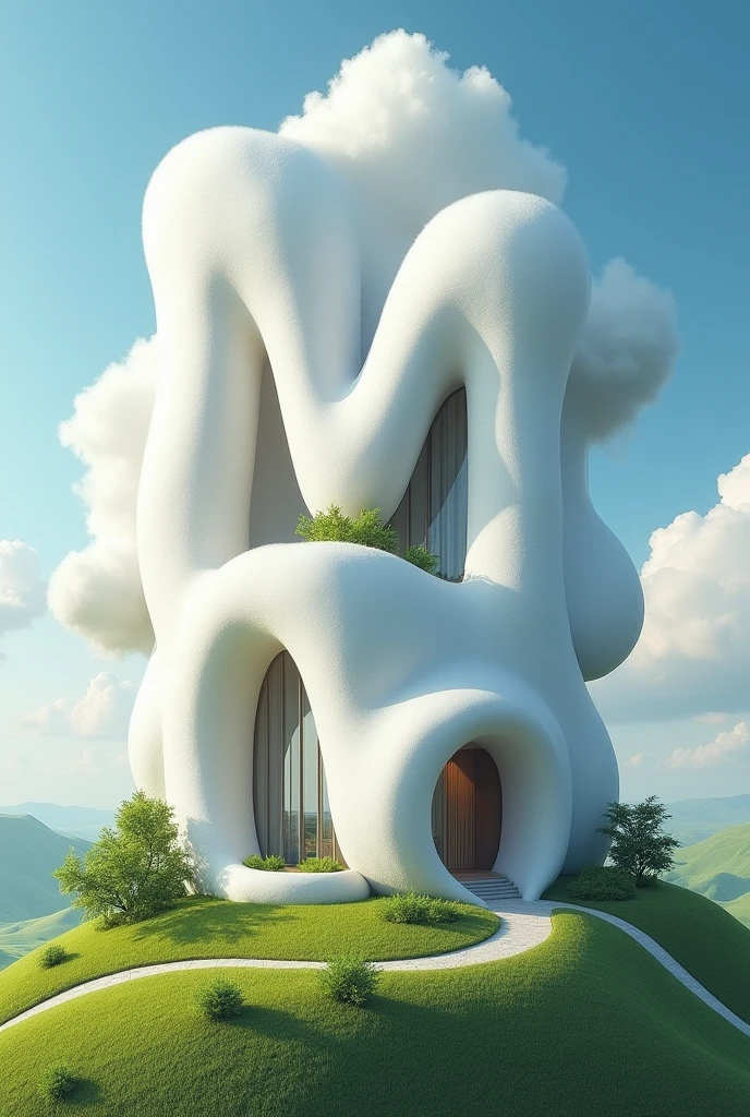 Design a house that spells DM from sky view and make it have a cloud shape