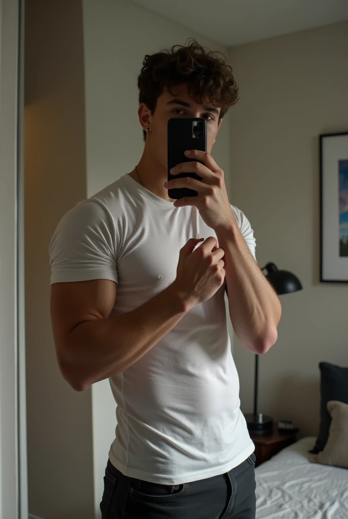 White boy fully nude no underwear mirror selfie hanging huge dick