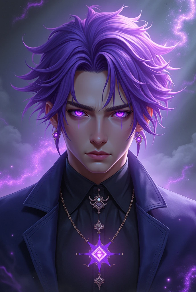 Dive into the world of the devil with this detailed digital anime artwork. A male demon with purple hair and glowing eyes stares back at you, The look on his face was both charming and terrifying. The monumental fantasy art style adds to the overall intensity of this portrait, making it a must-see for any fantasy lover.