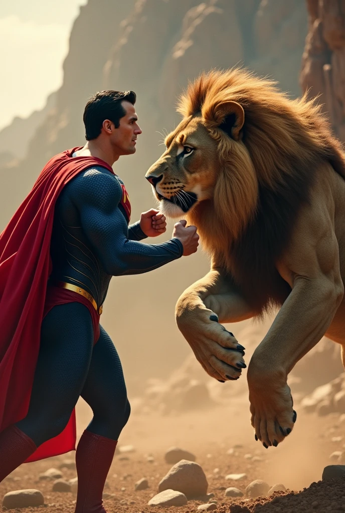 Superman and Lion animal fight scene HD high resolution 4K