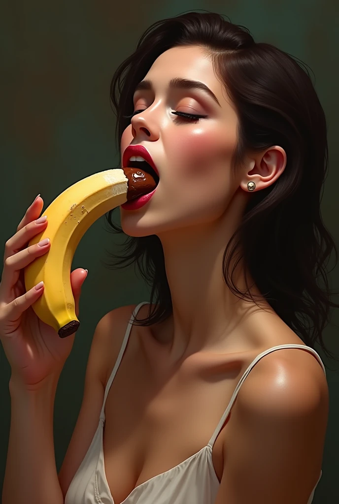 mulher sexy com uma banana na boca