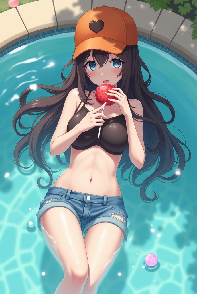 nezuko from kimetsu no yaiba with pink eyes has dark brown hair, the tips of the hair are orange , snorkeling in white micro bikini near a coral with colorful tropical fish, her nipples are marked