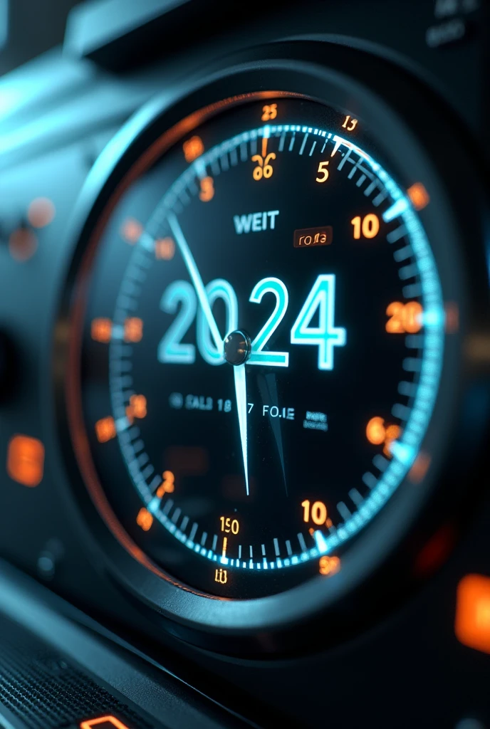 Analog clockmeter marked 2024. 9 about to change to 2025.0