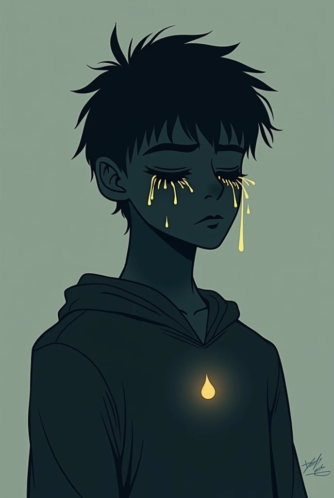 a male character on a neutral background with an extreme expression of anger with orange eyes crying a magma liquid --auto --s2