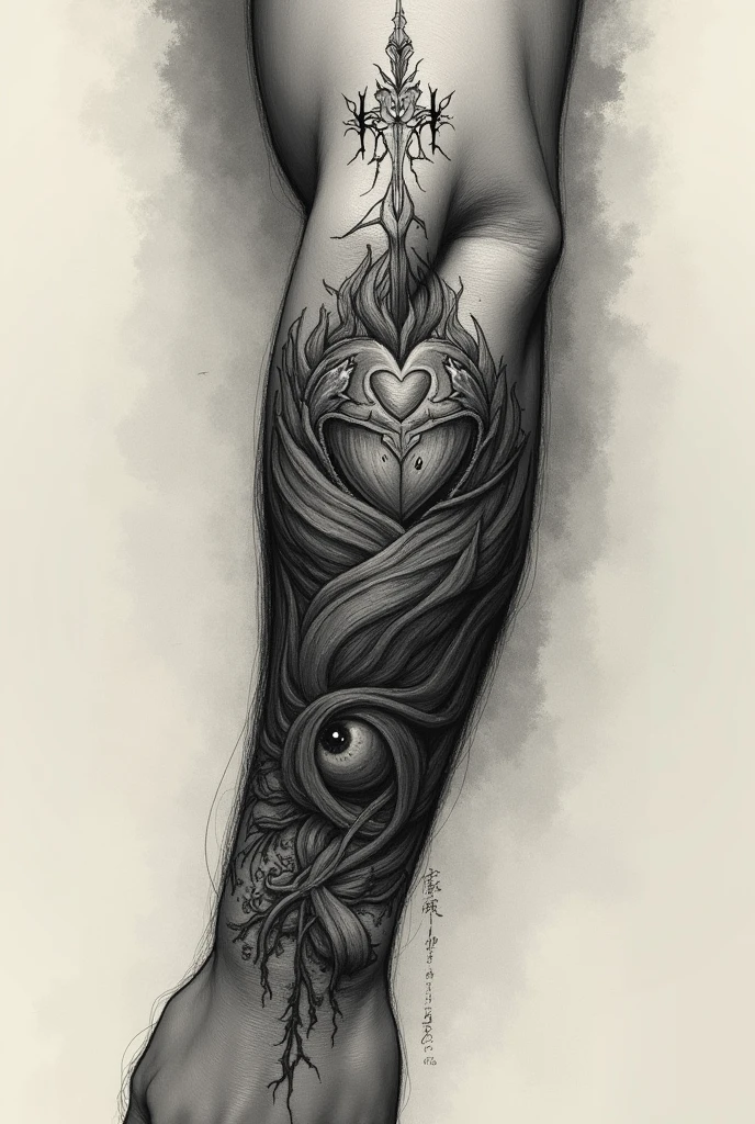 Cursed tattoo design in the shape of a uterus engraved just above the crotch