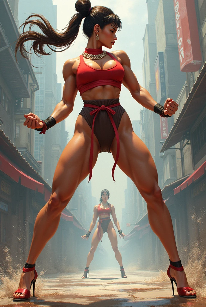 (plain background, 8k, best quality, masterpiece, realistic, photo-realistic:1.37) (full body height standing straight symmetrical contrapposto) (looking at viewer) 2legs apart (wide stance) ultra detailed, 1solo cute girl (beautiful detailed eyes) (smile:1.2) (closed mouth) view from below depth of field, good composition, WHITE SILVER bob hair, perfect knockers, suspenders, toned body, athletic, wide hips, thin waist, toned arms, exposed abdomen, abs toned, navel, big belly button belt ((red cheeks, red eyes, red tank top, red thong, red gloves gauntlets, red stockings thighs))