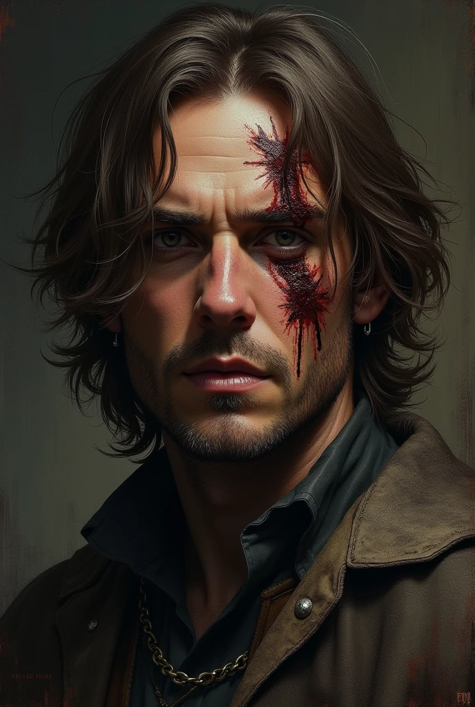 Beautiful vampire, Bared fangs, Bloody river as background, Watercolor style smearing, art, Dramatic lighting, David Lynch's image style, abstract expressionism, Metaphysical, expressionistic, Golden ratio,details aesthetics octane rendering excellent composition natural texture 8k oil pain masterpiece Canon EOS R4s 50