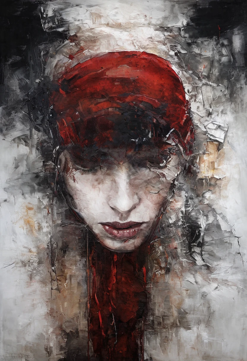 Painting of a woman with a red head covering her face, intricate and ...