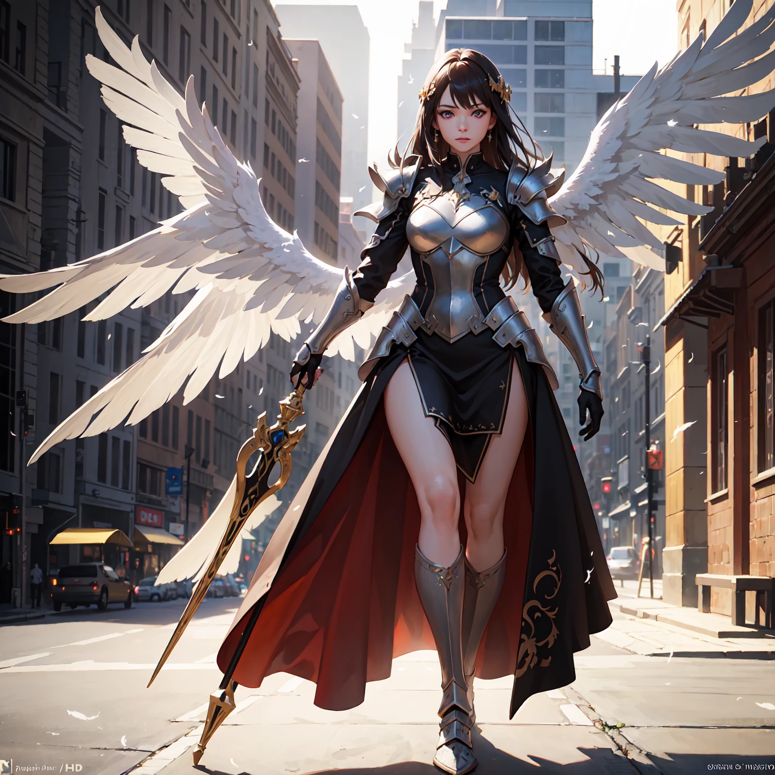 (((masterpiece, high quality, 16k))),((full body view)),(( realistic))1girl, angel, angel_wings, armor, feathers_long, wing, feathers_hair, shoulder_armor, solo, upper_body, white_theme, white_wings, wings, best_quality, 4k, 8k, highres, masterpiece:1.2, ultra-detailed, realistic, photorealistic:1.37, HDR, UHD, studio_lighting, ultra-fine_painting, sharp_focus, physically-based_rendering, extreme_detail_description, professional, vivid_colors, bokeh, digital_painting, dramatic_lighting, intricate_details, cinematic_composition, fantasy_art