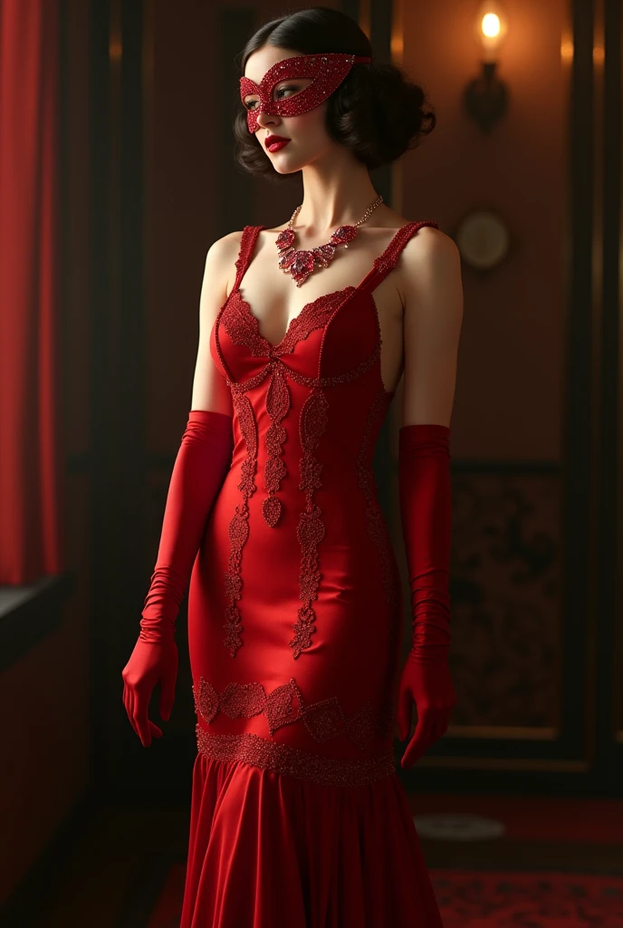 Classic Hollywood glamour, girl in a stunning red evening gown, dazzling accessories, (captivating eyes, red lips, flawless skin), luxurious backdrop, velvet curtains, dramatic pose, interesting composition, spotlight illumination, rich shadows, shallow depth of field, sparkling bokeh, exquisite details, high-resolution, 35mm film, timeless elegance. portrait photography, 35mm film, natural blurry