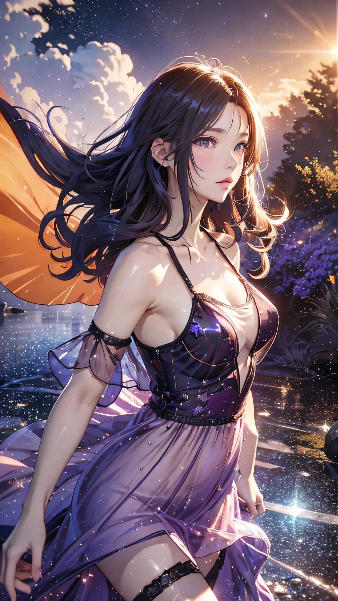 (8k, RAW photos , very detailed,masterpiece, top quality ),Wide range of colors, High Contrast ,Still Photography, Next to、 full shot body photo of the most beautiful artwork in the world,Cinematic Light,fantasy, high res,( detailed face ),
XUER Silk Road Shine dress,Bare shoulders,strapless dress,(Shine Transparent dress:1.4),( detailed clothing description ), jewelry, Bracelet ,Shine, Neck lace,(reflection:1.3),(Milky skin:1.2),( Shiny Skin:1.4),
XUER Silk Road Shine dress, 1 girl,alone, long hair,chest,Brown Hair, dress, is standing, closed eyes ,Outdoor,null,cloud, see through ,red dress,cloudy null,Wind,scenery,sunset,long dress, Red theme , orange theme ,
( jumping ,midair:1.5),Gray Hair, Beautiful Girl Petal Skirt ,A long dress hem resembling smoke,Petal pattern, Golden Hour Warm , Light Long Skirt Flows Like Fire ,Shine light,ethereal cloud animals with shimmering outlines,vast null with swirling galaxies,The colors of the universe ( Purple , Blues, pink),Dramatic lighting, a mystical atmosphere , super real , High Dynamic Range,3d . ( embedding:cosmos:1.2),Floating Cloth, can be seen through,( transparent galaxy ),from behind,(( Neck )),(return:1.4),(looking return),dhalter dress , silver hair,returnless dress,
long hair in the Wind, Advanced Sensibility ,fashion,Still Life Photography,Loop Video,Fascinating Movement, captivating visuals , seamless blend , stories that attract , bolticism ,Square, Dynamic Movement ,Bold Geometry, fragmented shapes ,Striking contrasts, influences of modernism ,nature, History,modern Art, amazing on the beach,unreal returnground,art ( Alessio Albi :1.1), soft lighting ,Happy emotions,( close, focus on face ),( fractal art ) very detailed, Most Beautiful Chaotic Shapes , Elegant ,a brutalist designed鮮やかな色,Romanticism, details in the dark ,