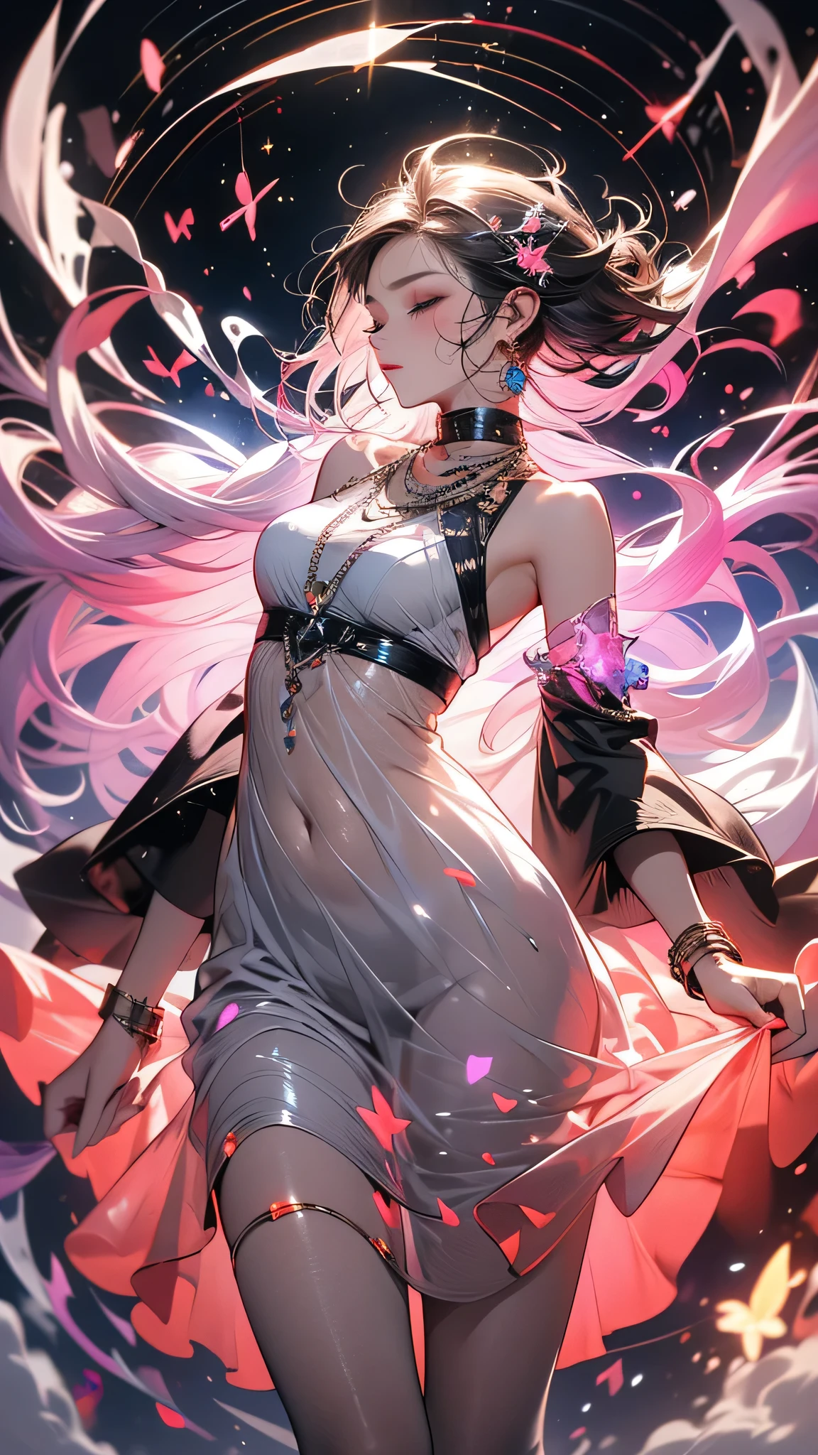 Official Art, Unity 8k wallpaper, super detailed, beautiful, beautiful, masterpiece, best quality,
darkness, atmosphere, mystery, romanticism, creepy, literature, art, fashion, victorian, decoration, intricacies, ironwork, lace, contemplation, emotional depth, supernatural,
1 girl, solo, neck, half composition, transparent clothing, transparent clothes, pink cute, pink tender, proud and holy, sacred, naked, leaky shoulders, leaky, fat buttocks, big breasts, double breasts, real light and shadow, cinematic light, cinematic sense, light effects, holiness,