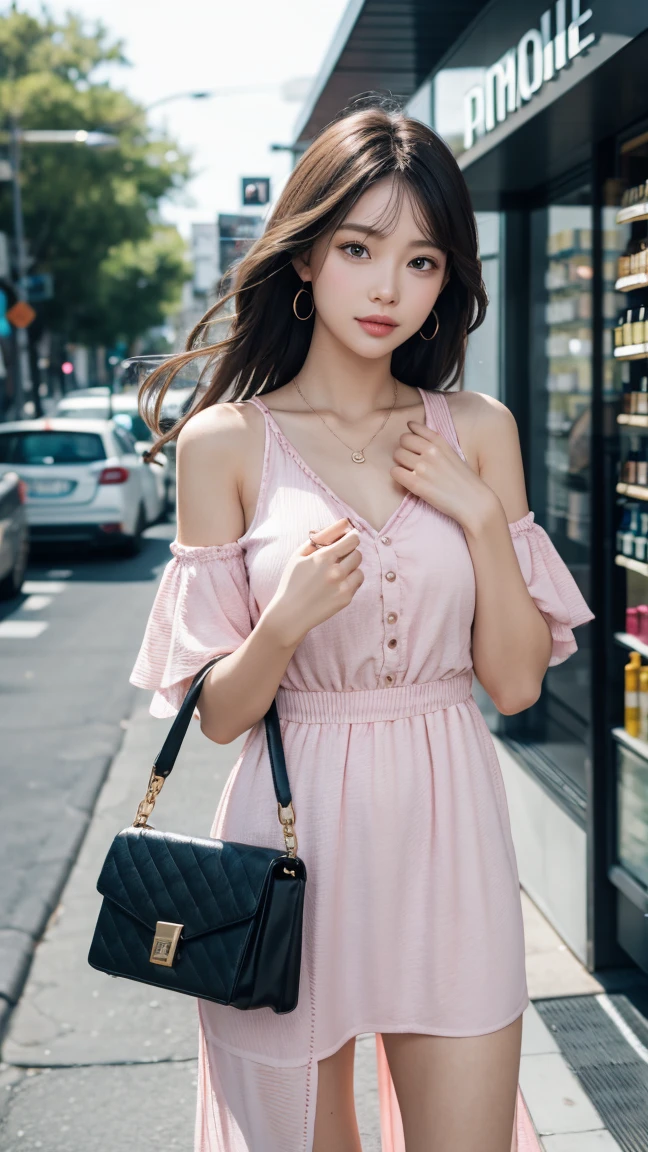 1 Girl,roadside,Soft Light,Chinese Beauty,dress,Long hair