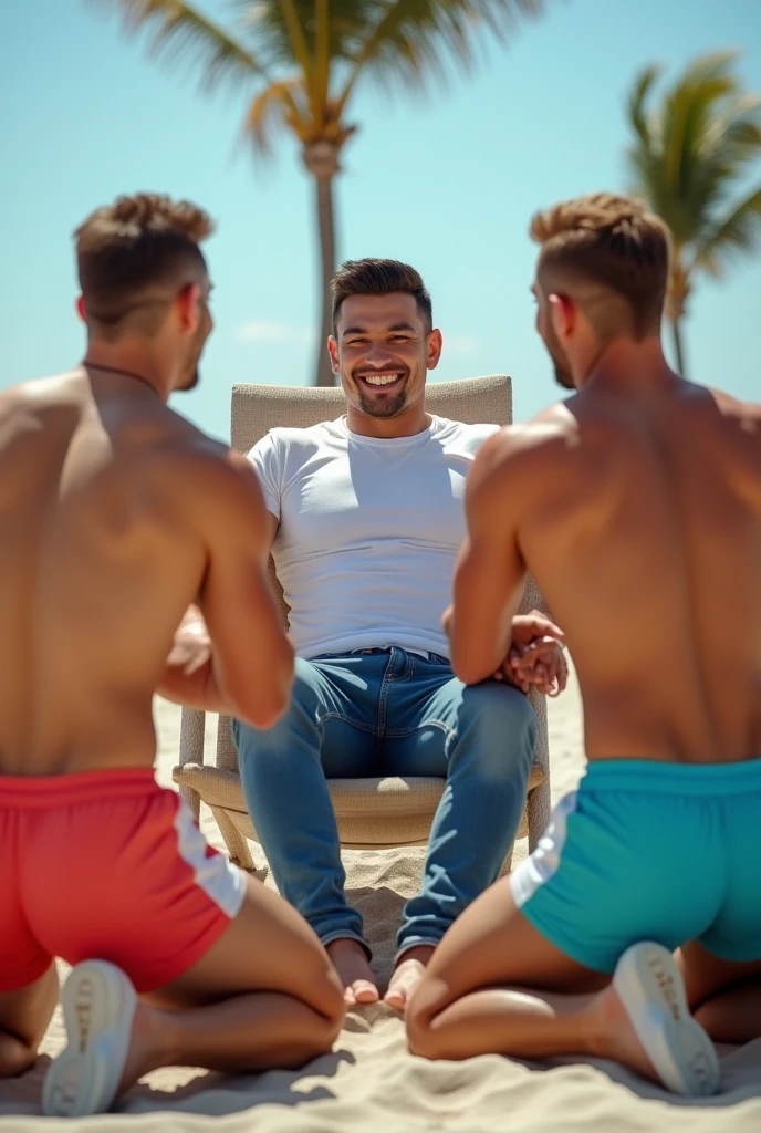 Fais un homme avec une femme sur ses genoux, ils sont nus.