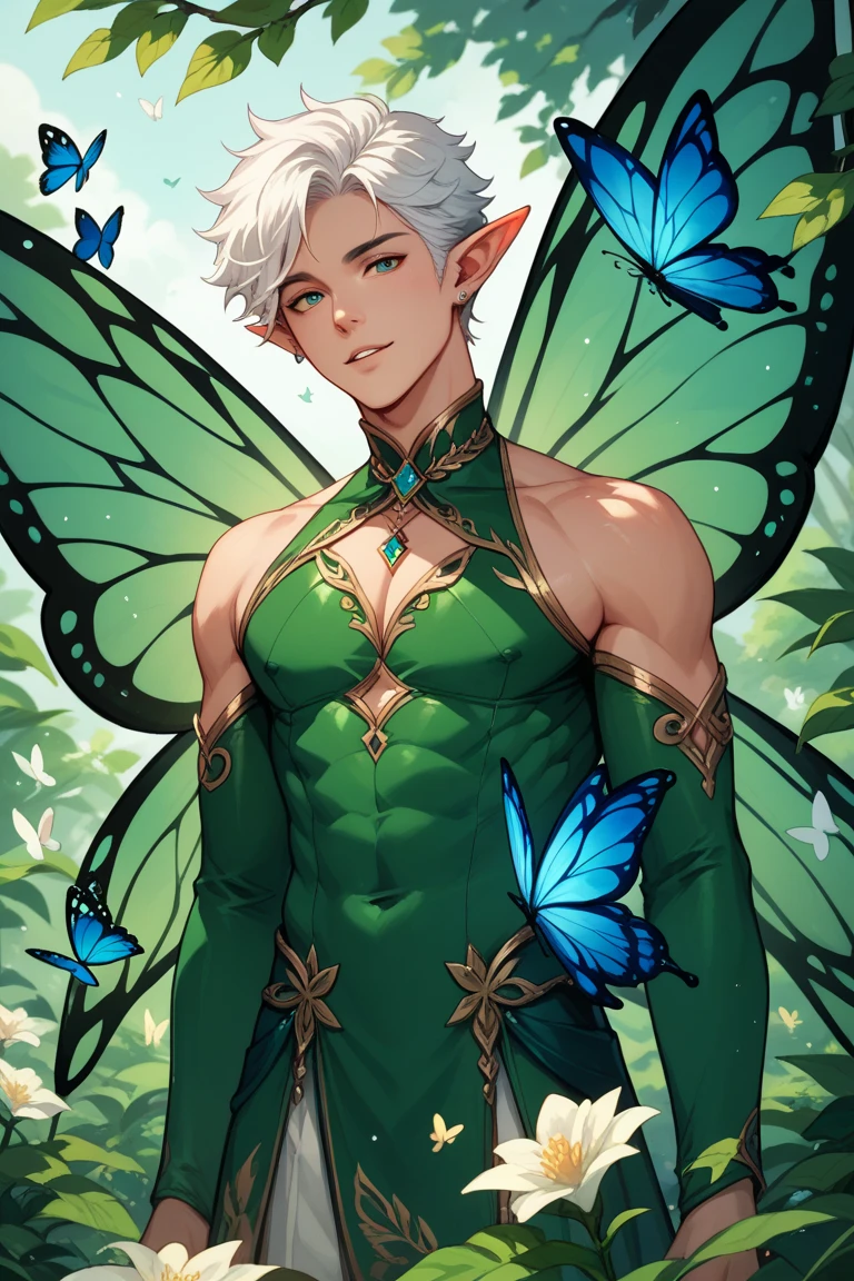 ((A young male lewd innocent with soft slender body with very long silver hair male pixie with huge sagging manly breasts and colorful wings is wearing colorful mini glittery colorful pixie tight dress is being deeply and hardcore clapped and taking heavy breaths as he does so)), (the setting is a beautiful pixie magical village in a woods nearby lake with fireflies around), ((he has long hair)),(yaoi), (yaoi hentai), orgasm, penis line, NSFW, sexy pose, ((inspired by hentai  otome game where you interact with the character and they become more horny)), ((group of 5 colorful pixies inspired by FFXIV pixies with long hair gay group gangbang)), ((male pixies sitting all over the place with their cocks out)),  