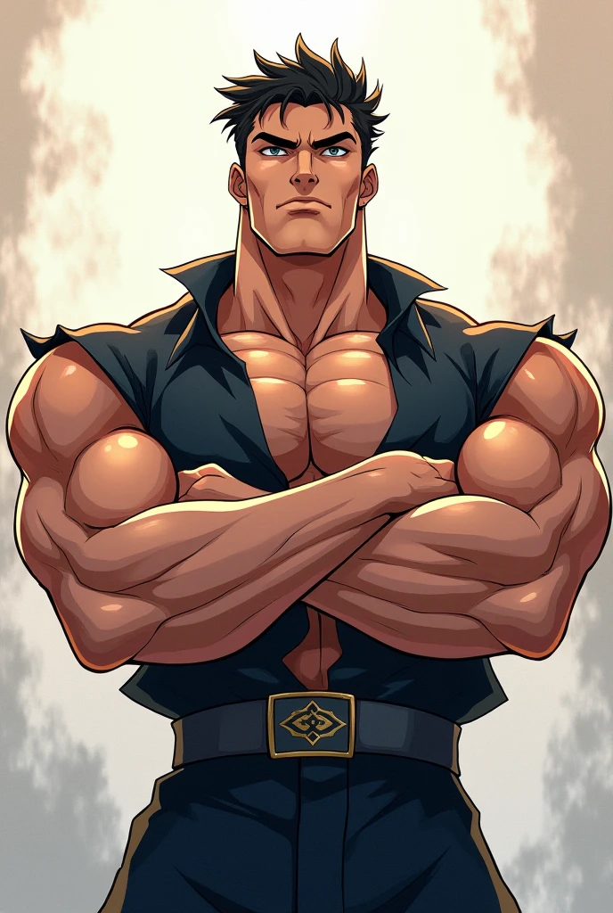 big, muscular man with scars on his arms (handsome man) (muscular man). black hair and short ends, very pointed and straight. small gray eyes. Only with a thong, with black bandages on arms and hands. A military chain around the neck and a condom in the mouth (masterpiece), (Best Quality), (ultra detailed), (illustration)