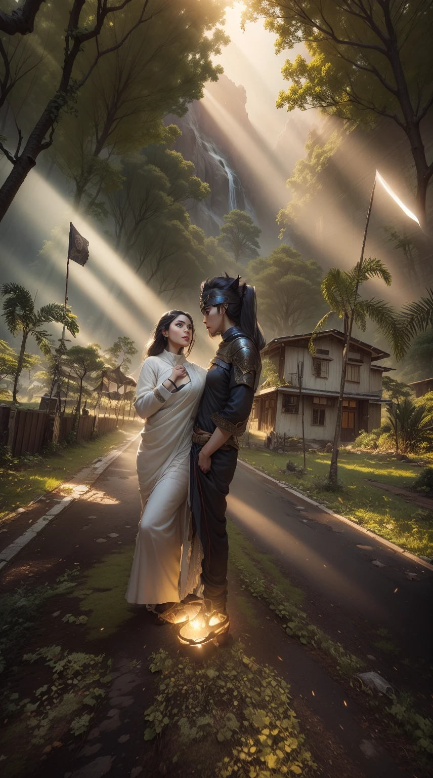 I want cute God shiva and parvati walking rain jangle shiva holding umbrella in hand background rain 3d image