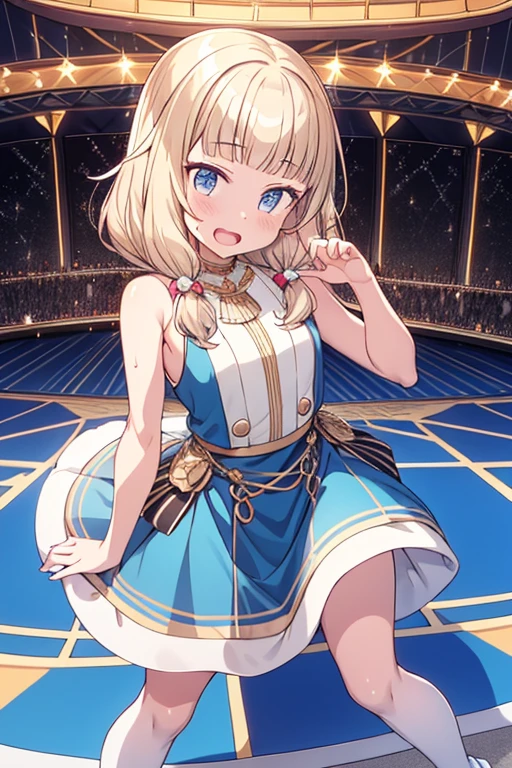 sakuragi hand  (Idol Master), (Highest quality, 8K, masterpiece, Very detailed:1.2), (Lens flare, Particles of light, Shine), Big Breasts, smile, Open your mouth, masterpiece, Highest quality, Very detailed, High resolution, Very detailedなCG, masterpiece, Highest quality, Very detailed, High resolution, Very detailedなCG, Official Art, (White idol costume), (White Skirt),Off the shoulder,((Panties in full view)),(Skirt Lift:1.5)