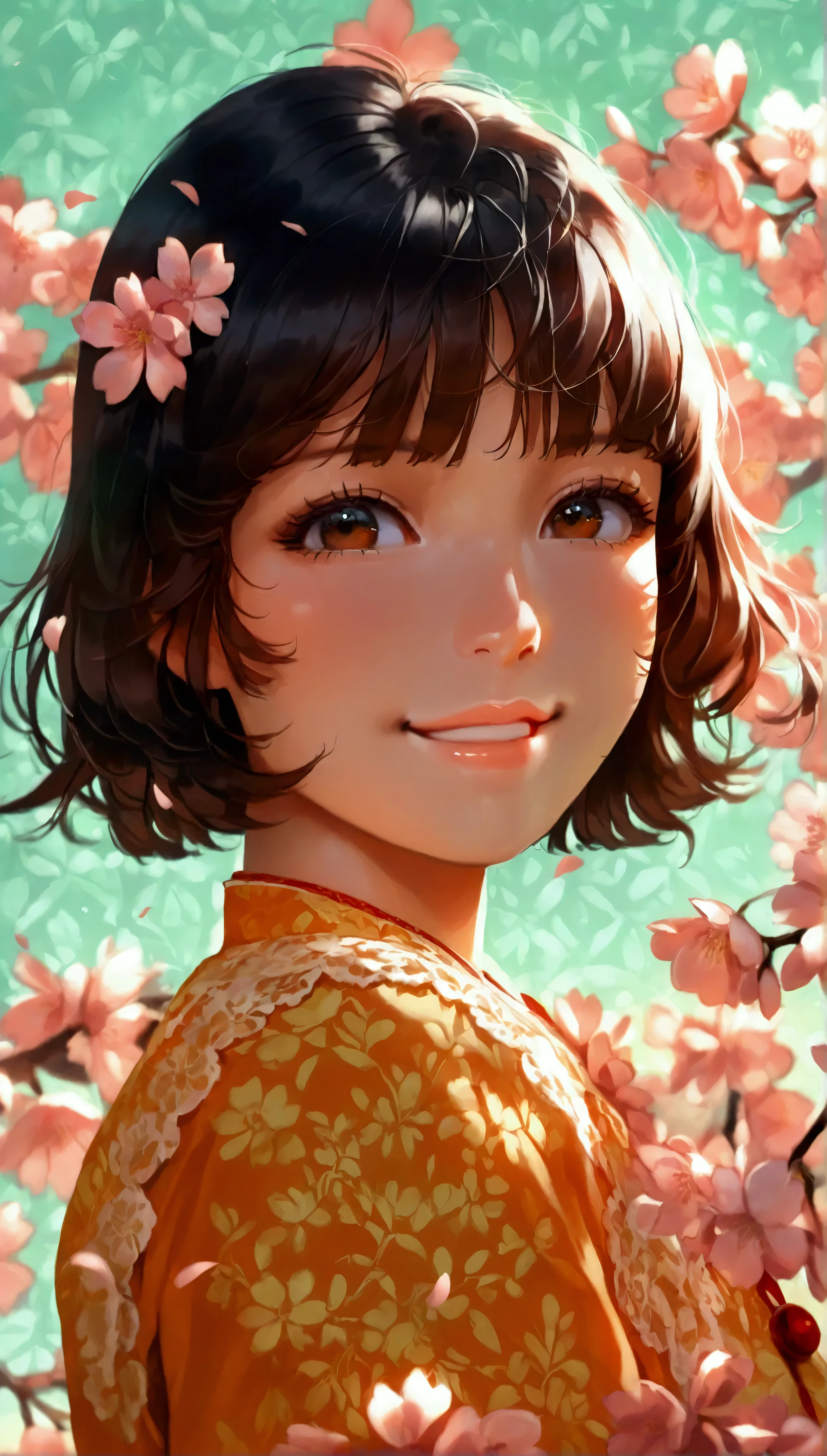 a beautiful girl in a 1960s vintage portrait, photorealistic, agfa, kodak, 1 girl, portrait, looking at viewer, smiling, japan, cherry blossoms, octane render, alone, hyperdetailed, highly detailed,8k,award winning