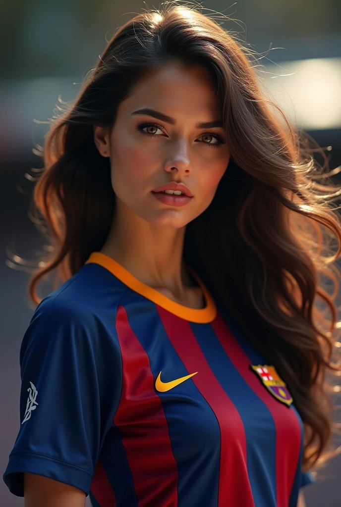 Hot woman wearing a Barcelona shirt
