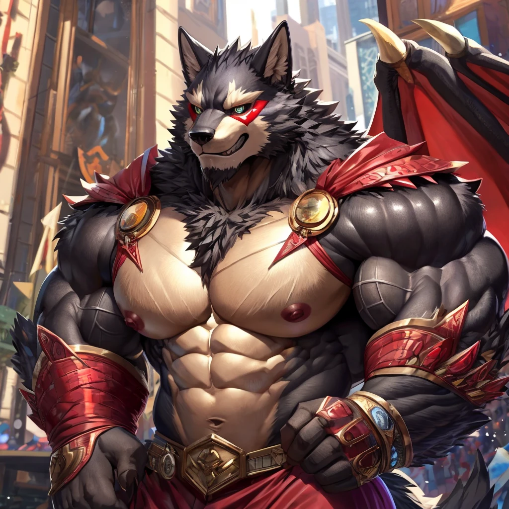 (1 gay boy,black wolf, supervillain costume, detailed costume, dark power, black flames with red ,night, dense darkness, Machiavellian smile, destroyed city environment, (a yiffy-style black wolf) ,(cute and sexy looking hairy )),(by yiffy by chunie,by WagnerMutt),penis horny bulky over villain costume, big bulky bulge,very intimidating appearance,looking at viewer,biceps,muscular pecs,large muscular pecs,detailed eyes,large muscular pecs, detailed hands),red eyes,alpha wolf,horny penetrating gaze , by alfa , pre-cum, huge furry tail of wolf, flushed face,close angle seen up close and from the front ,intimidating appearance, full body,body a little wet.(maximum detail , Backlit, 4K)