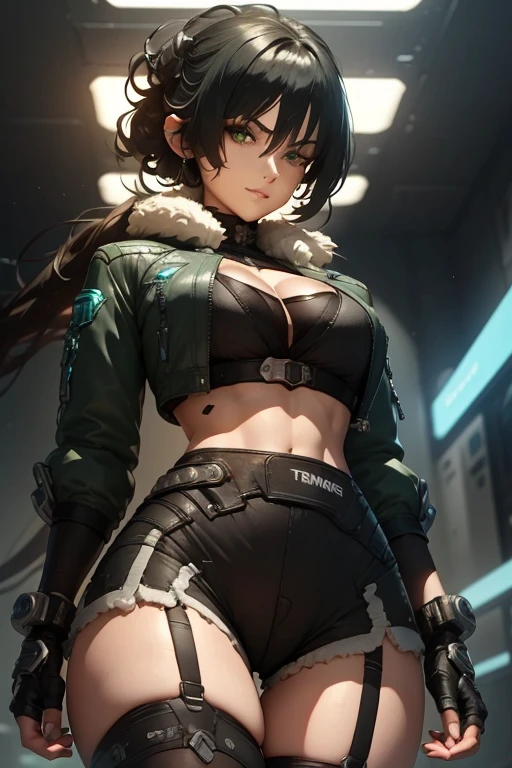 Alex ( The main character )
 - Height : 180 cm , Weight: 75 kg , 28 years
- :  fit ,  athletic body type, body is in proportion 
- Eye color : green, Hair color: brown ,  pixie hairstyle
- The character :  determined , resourceful ,  with a sense of humor ,  is sometimes impulsive
- :  weapons futuristic armor with cyberpunk,  
- Clothing:  Black form-fitting V bra showing cleavage and a gap between her breast, pants are form fitting showing her small waist, hips, belly button and six pack that emphasizes the player's status
- : , a high-tech energy sword and a plasma gun
- Class: Technomancer,  elements combines physical attacks and hacking cybernetic systems 
- Each of her hands has five fingers
- very detailed image
- : , a high-tech energy sword and a plasma gun
- Class: Technomancer,  elements combines physical attacks and hacking cybernetic systems 
- Each of her hands has five fingers
- very detailed image