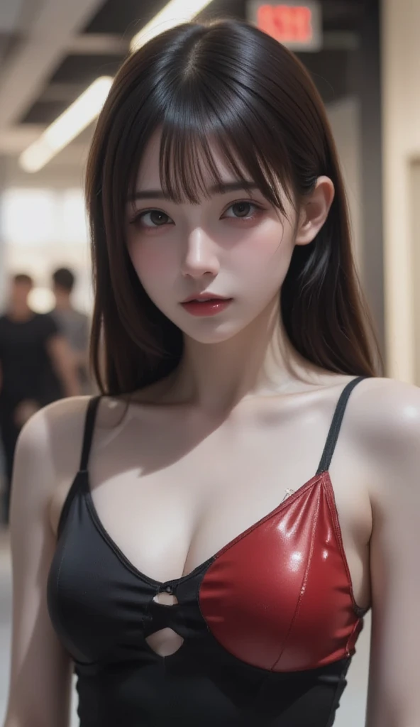 8k,   Ultra Fine,  top quality , masterpiece,rule of thirds,golden ratio, surreal, one woman,( girl :1.3), cute, cute顔, 細部まで  beautiful eyes, 細かく  Detailsに,masterpiece,一人の girl :1.2, Japanese women,Gymnastic Trained or Skilled Person ,Full body,smile, black hair, low ponytail ,ID photo,future,  brutal cyberpunk woman  , luxurious and beautiful ,In the gym,((shiny long sleeve black and red leotard:1.5)), room , fancy fashion, Luxurious Decor,(BDSM Femdom),(cute girl),(Upper class woman:1.5), Expression of Despair , dark atmospheric lighting ,  delicate detail,   Detailsな顔,anger, charming eyes,( Unvolume Portrait Photos:1.4),(  image as pictured :1.4),  fantasy art ,( beautiful faces:1.4),美しく charming eyes、  beautiful eyes,Silver Remaining,( thin waist:1.4)、(Unvolume a photo with a perfect physique and beautiful :1.4), pink lips, profile ,((( ideal body shape))),Small bust, A cup :2,、 portrait:2、  Perfect Anatomy、鮮明な  Details、  Details, thin lips,完璧で beautiful faces ,完璧で cute顔,   Detailsな肌 ,  Perfect Limbs 、 thin waist, surreal,Light and Dark,stage lights