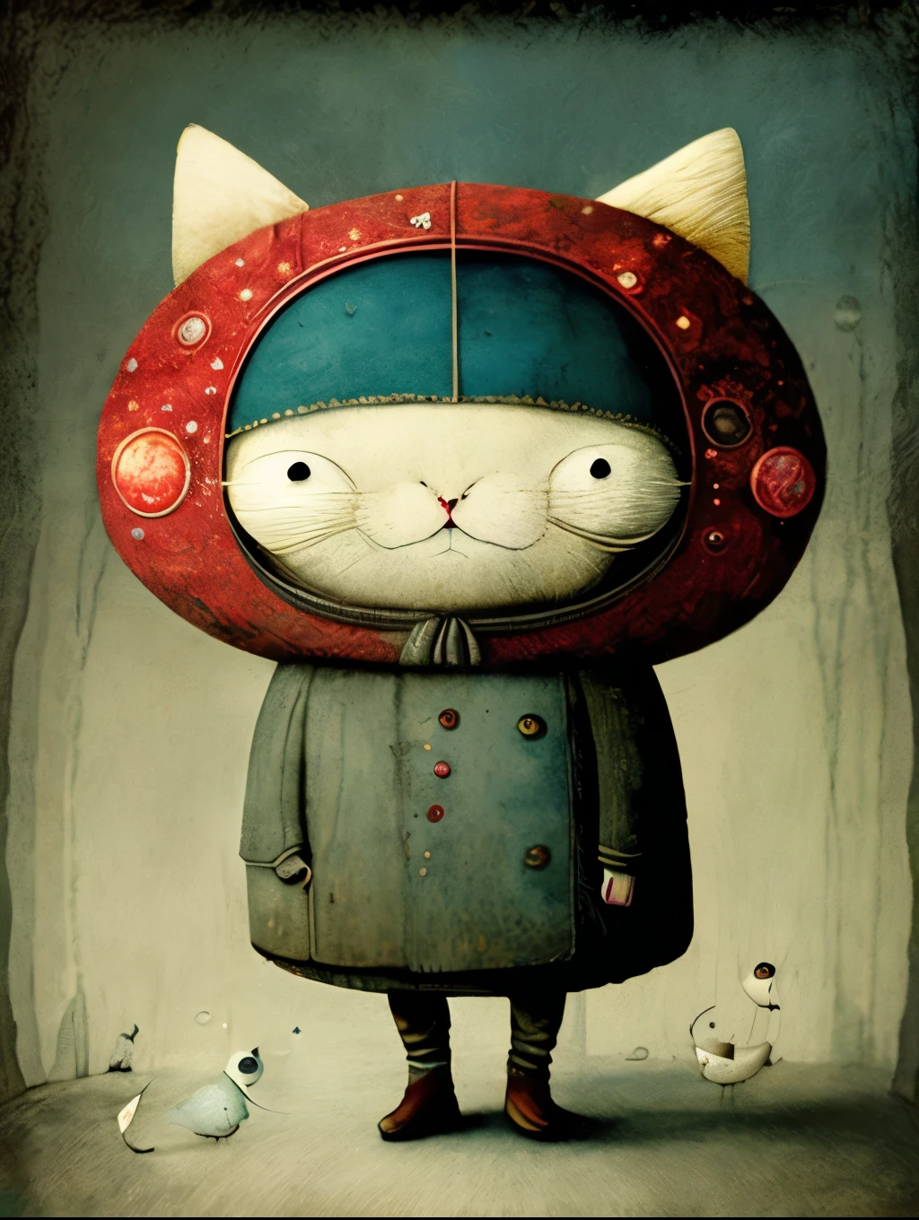 Quirky, super surreal characters by Gabriel Pacheco, vibrant, fun, magical world, cute cat monsters, chibi-style, fluffy fat round bodies with stickman-like thin limbs, cute round giggle eyes, mischievous faces, cute, dreamy, fantasy, super detailed, accurate, WLOP, no background, colorful watercolor, doodle, 's drawing, hand drawn cartoon style, masterpiece, clumsy, funny, super surreal, funny, dreamy, blurry, dark art --ar 9:16 --style raw --niji 6