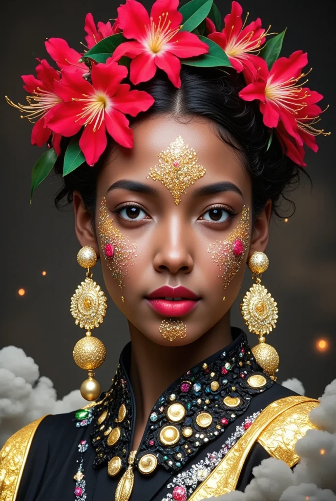 full indian jewelry and ornaments full covered   
     
  dark skinny oil skin tones. The models will have glossy, sticky, heavy loads of turmeric paste applied to their faces 
((((golden glitters covered fully))))