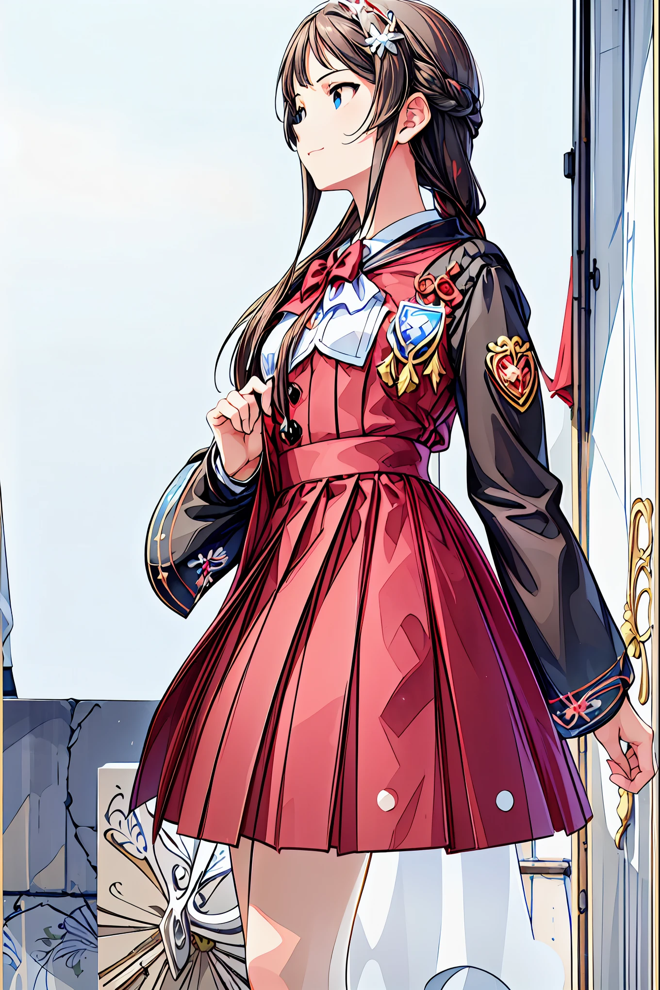 Anime girl in a red dress standing in front of a door - SeaArt AI