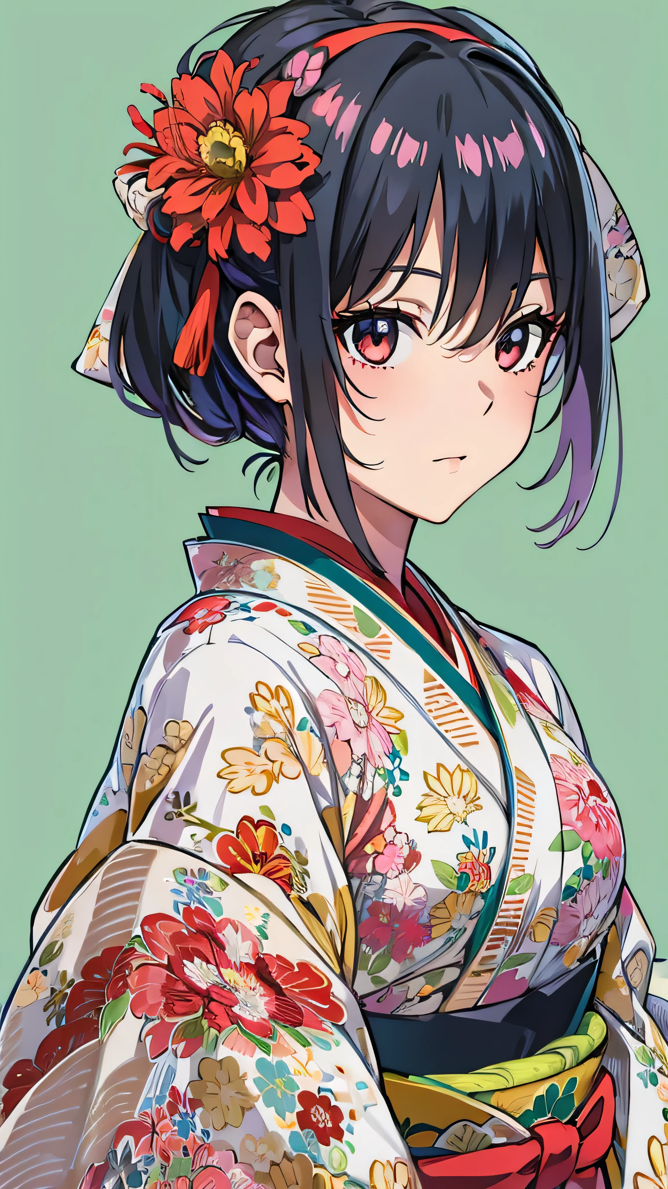   beautiful, masterpiece,   Top Quality  ,  Extremely detailed face,    perfect lighting,   1 girl, Alone,  Matoi Ryuko  , Japanese clothing, kimono, short kimono,    cowboy shot 