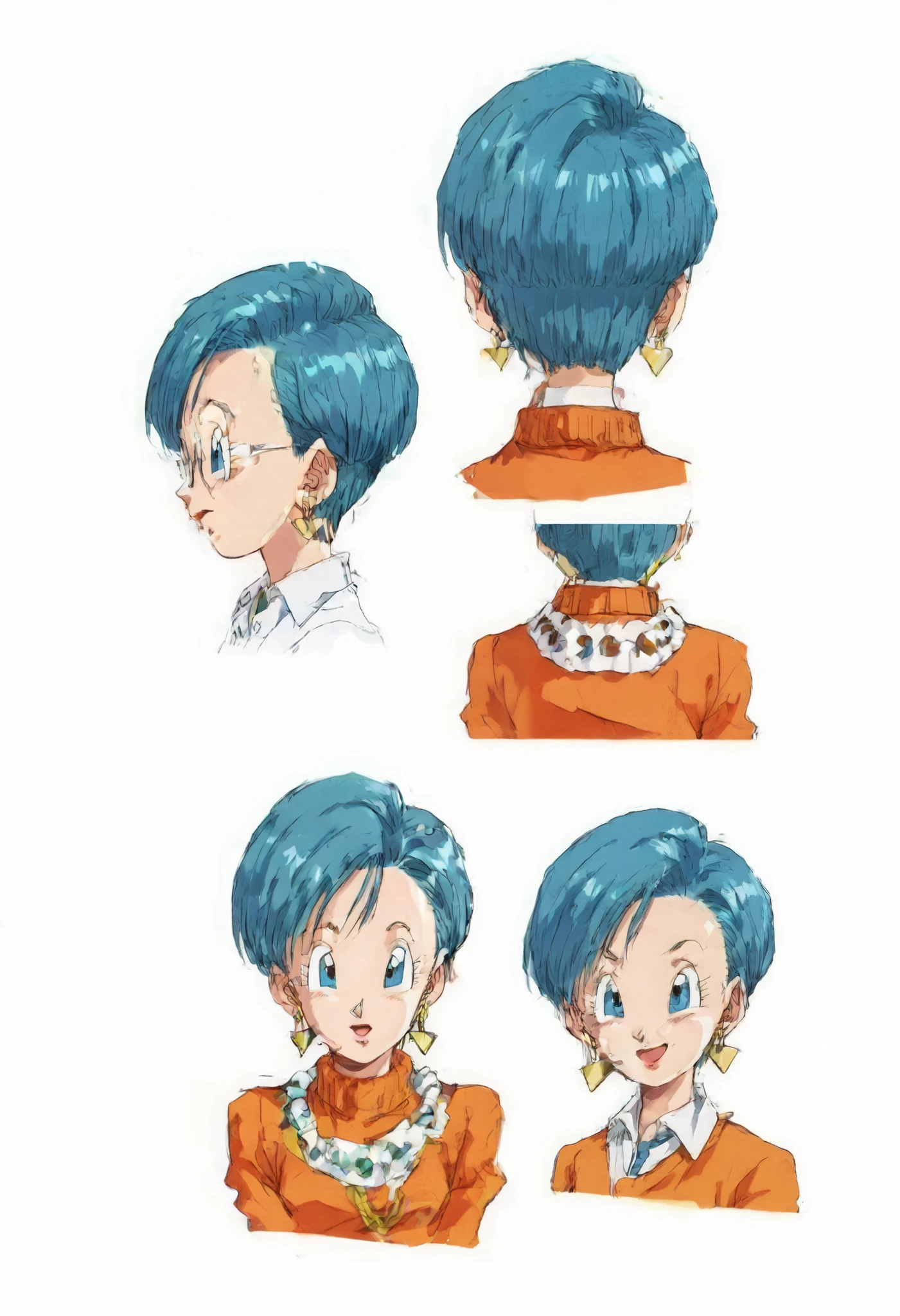 bulma head turnaround, turnaround, different angles, different perspectives, head rotation, masterpiece