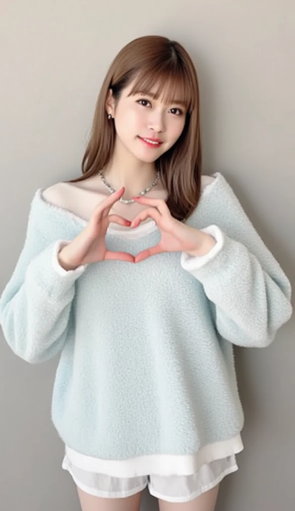 valentine chocolate gifts、realistic、1 girl、light brown hair、blonde、smile、white sweater、Thighs、18-year-old