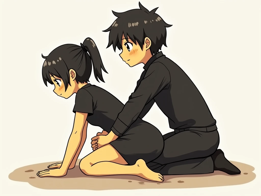 cleopatra, bob haircut, kneeling, side view, blowjob, living room, shota-boy, slim
