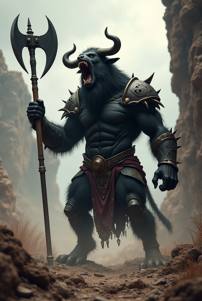 a demonic Centaur with a sword, fantasy style, dark, surreal, horror, epic