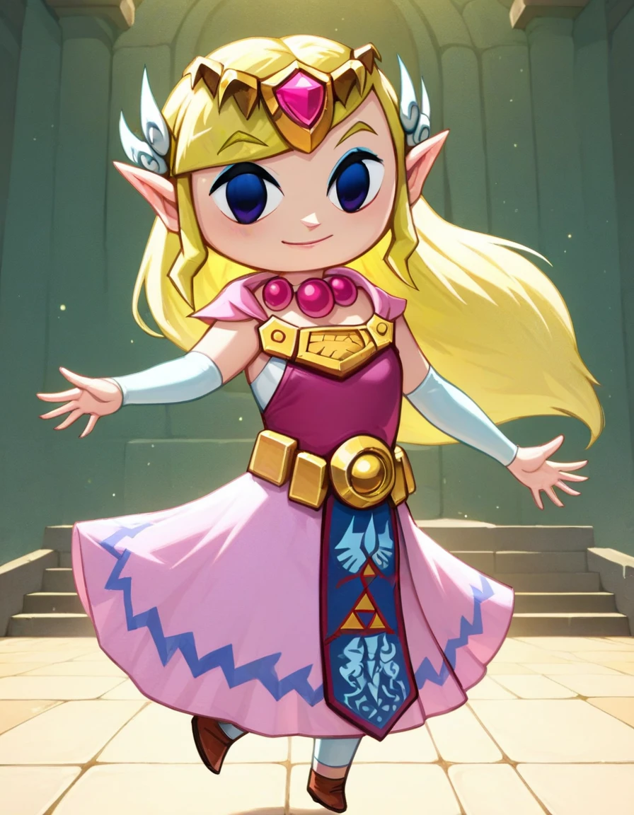 Masterpiece, high-res, 2k, best quality, 2d,  1girl ,  Toon Zelda,  Balancing on one leg with the other raised to the side