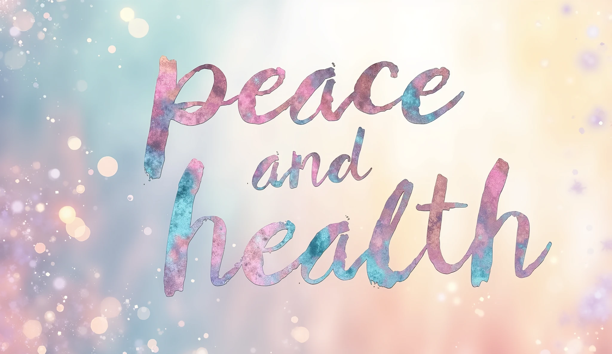 (masterpiece:1.2,EXCEPTIONAL QUALITY  ,Mirror Finish ,  cinematic experience ,  BEST ILLUSTRATION:2.0), Super high resolution,  super detailed  ,8k,16k, wallpaper, wishing wall,("peace and health" Draw the text:2.0),(The background is an abstract soft pattern in hues showing health and peace:1.2),(Watercolor)