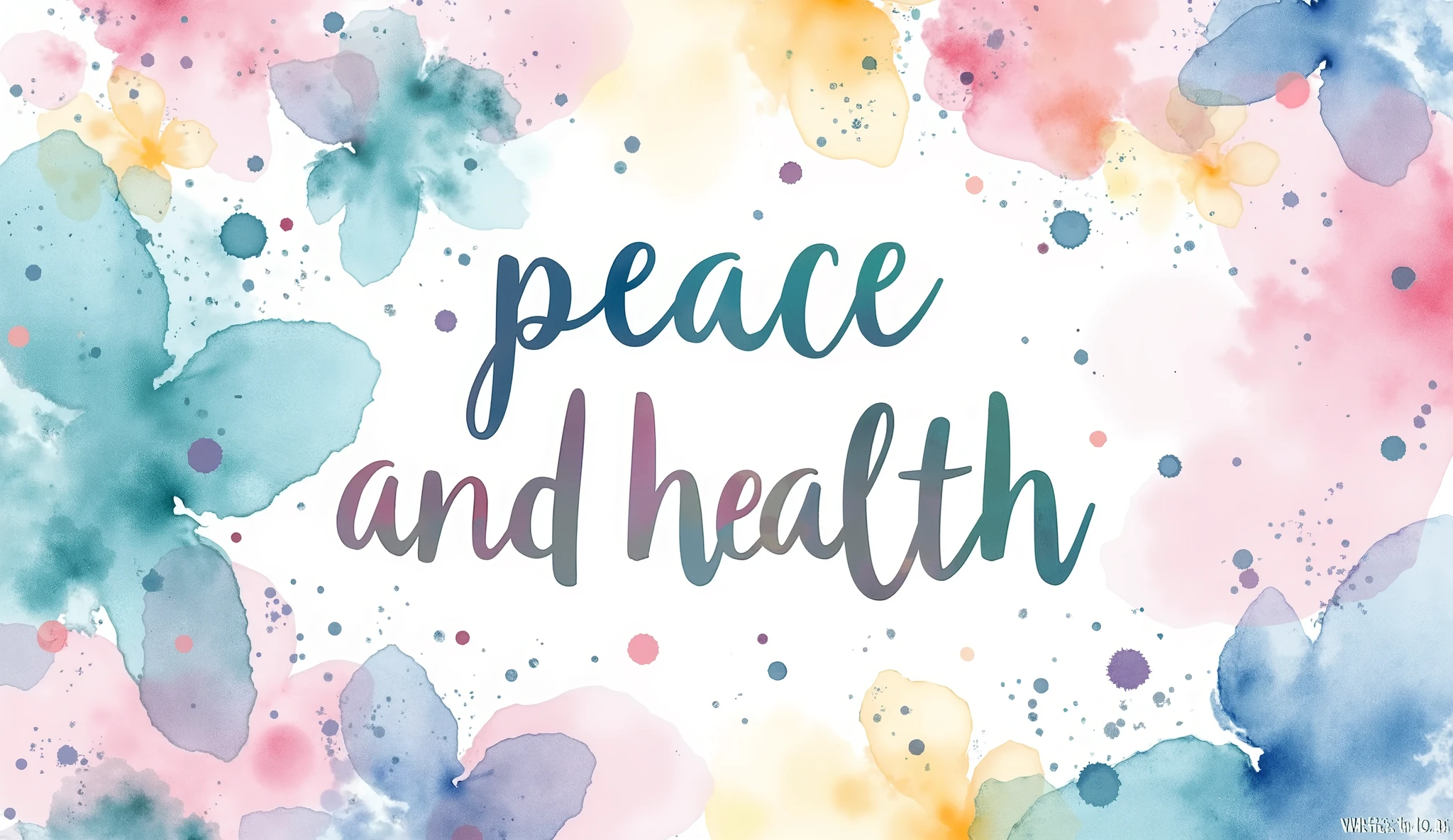 (masterpiece:1.2,EXCEPTIONAL QUALITY  ,Mirror Finish ,  cinematic experience ,  BEST ILLUSTRATION:2.0), Super high resolution,  super detailed  ,8k,16k, wallpaper, wishing wall,("peace and health" Draw the text:2.0),(The background is an abstract soft pattern in hues showing health and peace:1.2),(Watercolor)