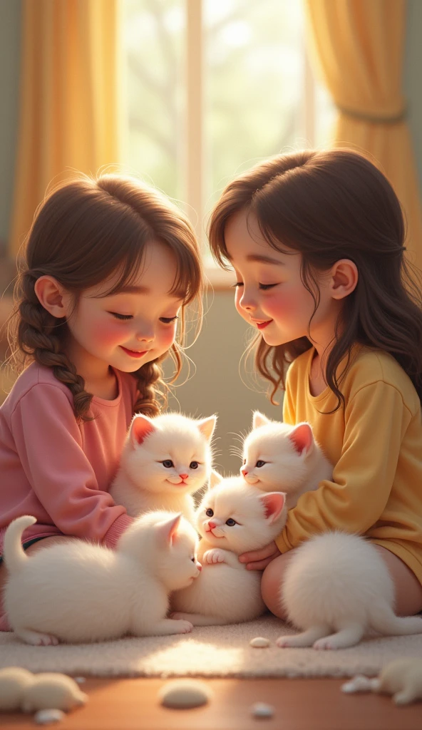 Beautiful young Asian girls playing with a kitten