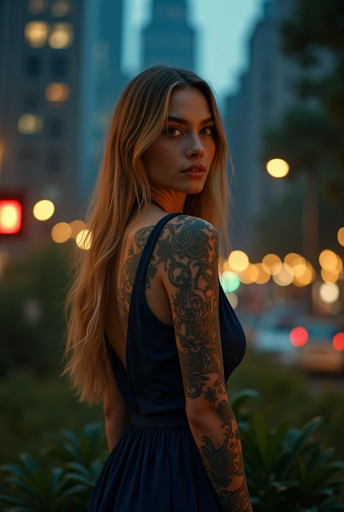 8k, high resolution, masterpiece, ultra-detailed, full body shot (cute girl, young, barely legal, tanned skin), (see-through oversized crop shirt, short, wide neckline, deep neckline, random color, bikini underneath), (cozy cabana, shiny silky sheets, outdoor, tropical ressort after a sunbath, wet, at dusk), (medium breasts, small hips, detailed face, long slick ponytail hair, tattoos), moody atmosphere, random dramatic and neon colors, futuristic setting, intricate details, at night, backlit, full body shot
from the side