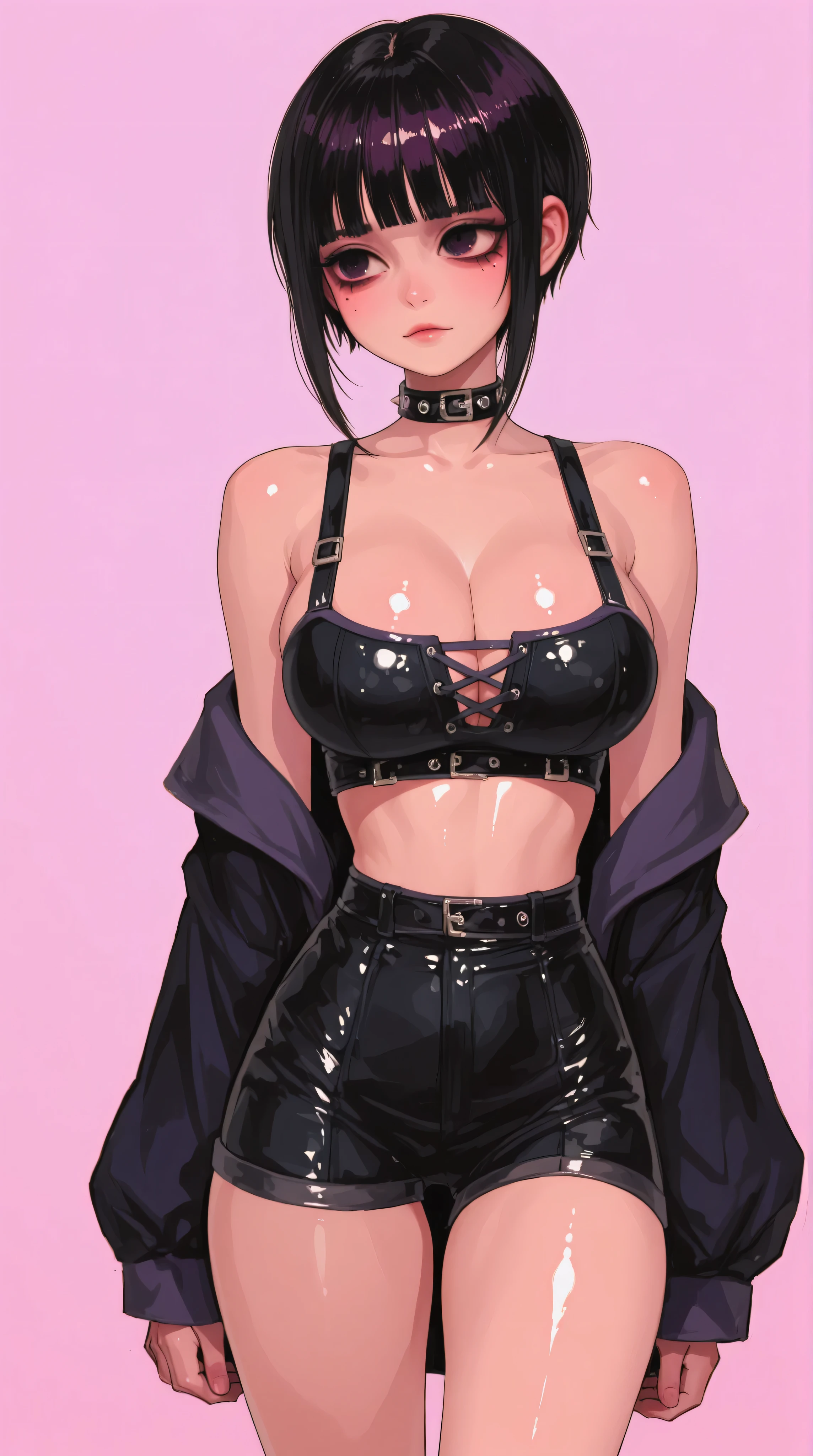 Sexy and hot nerd girl with short black hair and nose piercings