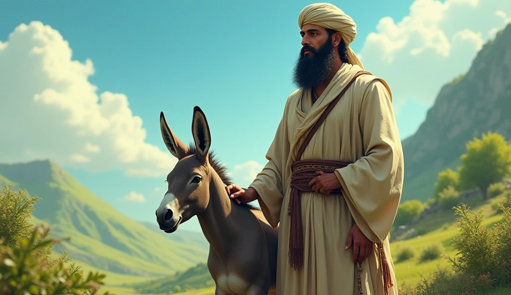 senator donkey, brown, old man wearing turban, arabic dress, medium hair, otokonoko, four legs, donkey,