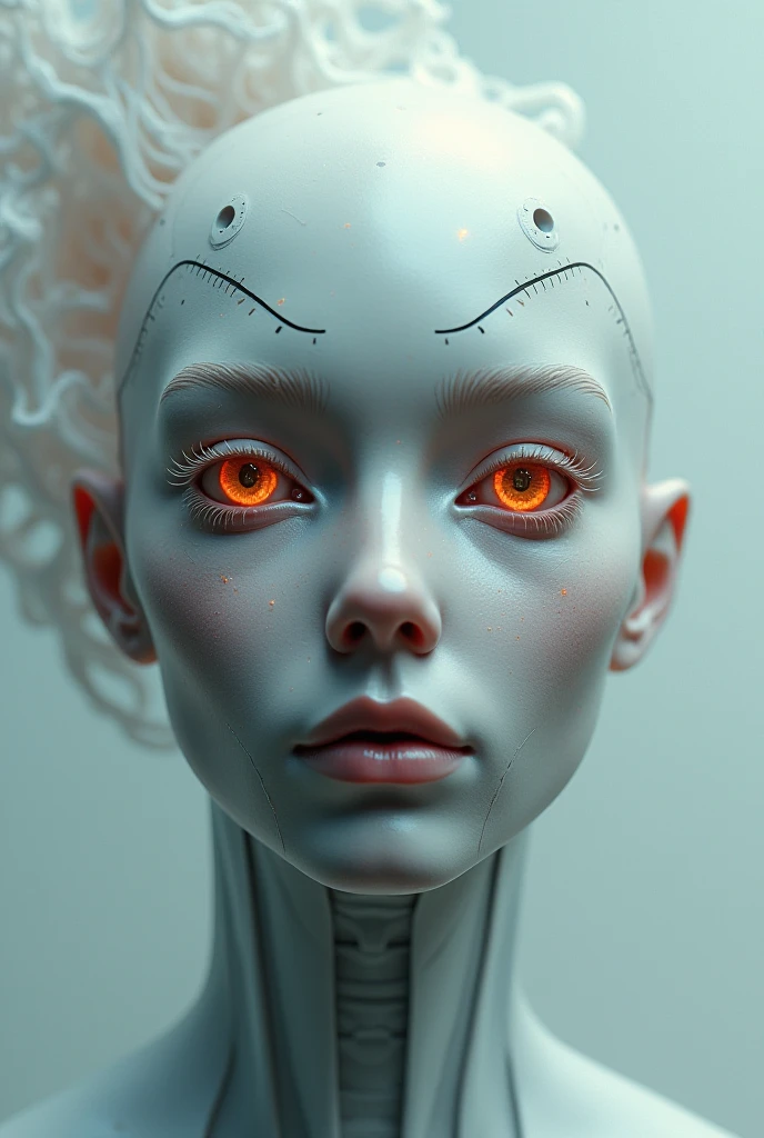 RAW 4k(best quality)), ((masterpiece)), (detailed),there is a beautiful black and white alien with 3 red eyes and a black dress named Ori56Zon, digital art inspired by Ray Caesar, zbrush central contest winner, digital art, alien girl, female alien, the mekanik doll, female humanoid creature,detailed face alien woman, beautiful robot character design, porcelain cyborg, retrofuturistic female android, ceramic cyborg, futuristic robot devil, portrait