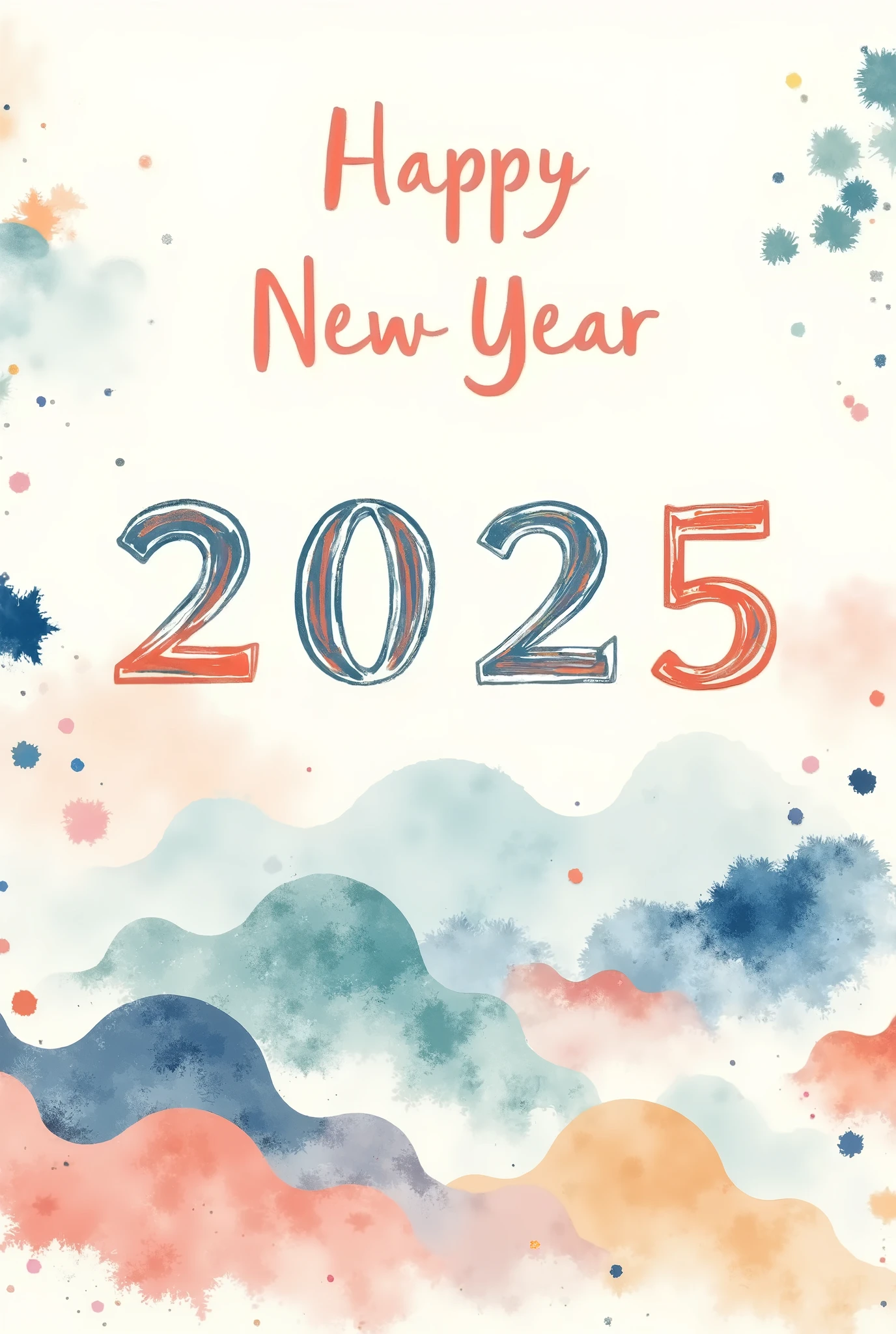 (masterpiece:1.2,EXCEPTIONAL QUALITY  ,Mirror Finish ,  Cinematic Experience,  BEST ILLUSTRATION:2.0), Super high resolution,  super detailed  ,8k,16k, wallpaper,(new year card design),2025NYCardDesignWatercolor 
