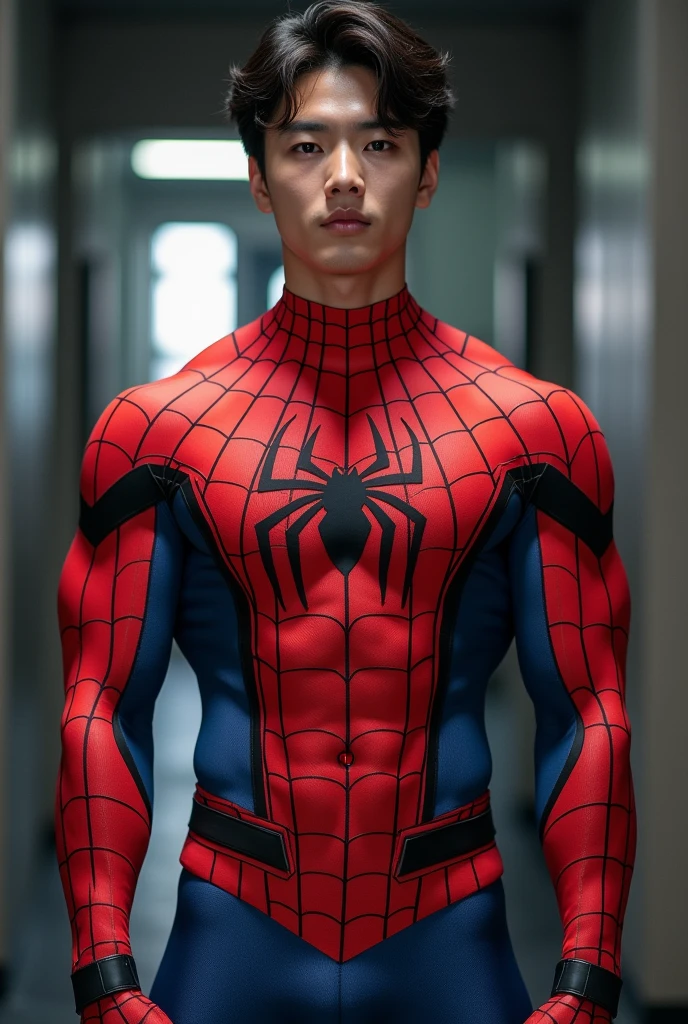 RAW, (no mask, showing face: 1), handsome, Spider-Man classic pose, shooting spider silk, masterpiece, super fine photo, best quality, super high resolution, photorealistic photo, sunny handsome, full body portrait, delicate face, vibrant eyes, (viewed from the side), he is wearing a futuristic Steel man Spider-Man costume, very detailed background, detailed face, detailed complex busy background, highly detailed skin, realistic skin details, sharp focus, volumetric fog, 8k UHD, DSLR, high quality, film grain, photo realism, wheat skin